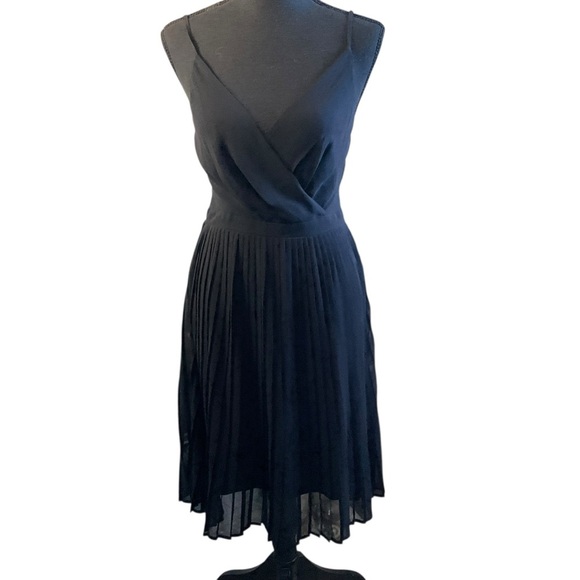 Express Black Pleated Midi Dress XS — Spaghetti Strap Wrap V-Neck Fit & Flare - Picture 2 of 9